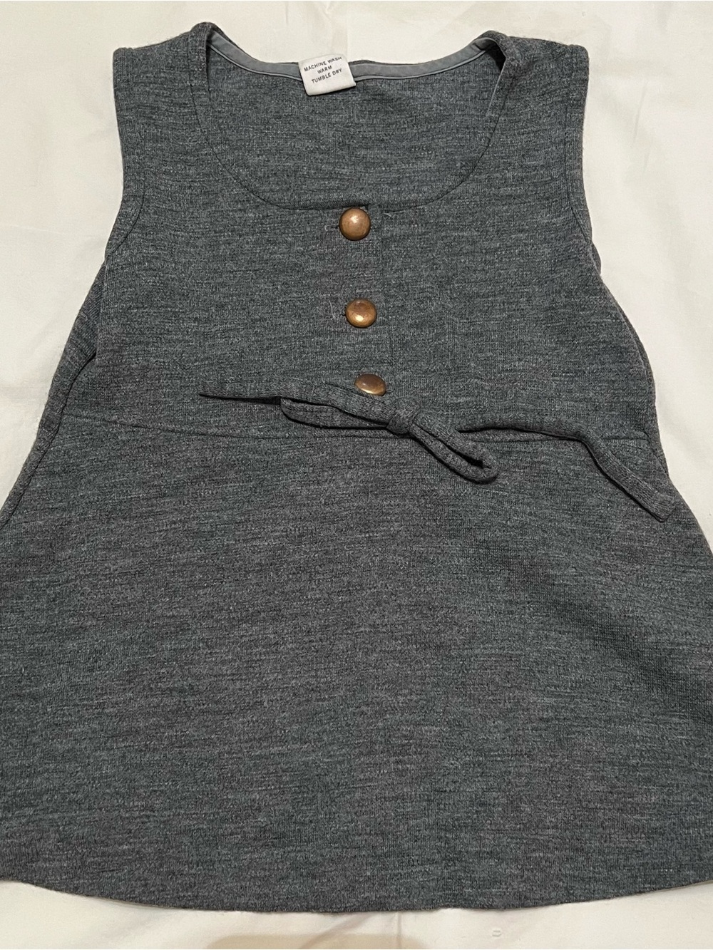 Vintage Girls Sears Gray Sleeveless Dress with Button Detail
